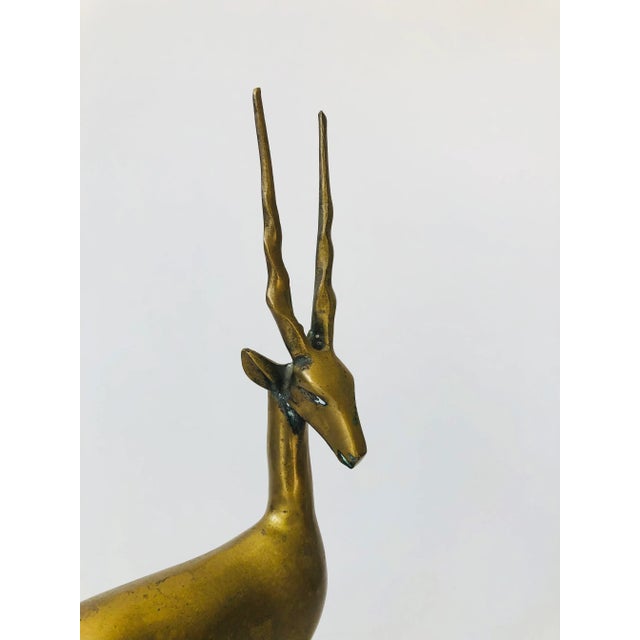 Large Vintage Brass Gazelle With Baby For Sale - Image 4 of 11