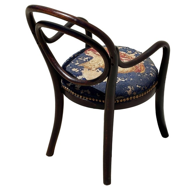 Antique Vienna Secession Bent Oak Armchair W/ Cat Needlepoint Seat by Thonet No.015 For Sale - Image 4 of 8