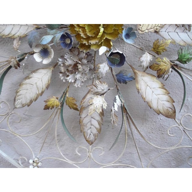 1960s Vintage 36" Floral Wrought Iron Toleware Wall Art Hanging Large Flowers For Sale - Image 5 of 7