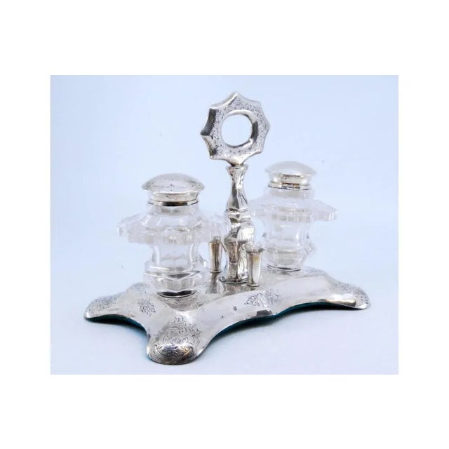 Silver Hexagonally Cut Glass Silver Salt and Pepper Shakers, Set of 3 For Sale - Image 8 of 10
