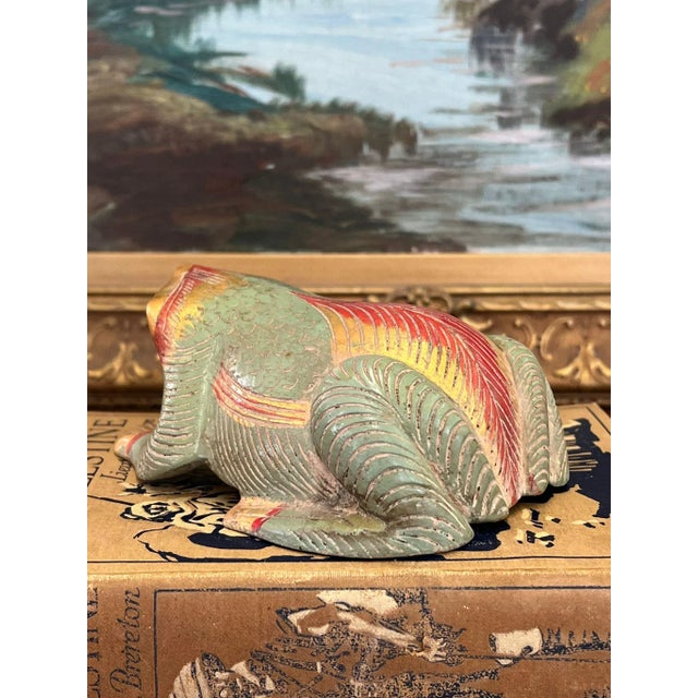 Vintage Hand Carved and Hand Painted Wooden Frog Figurine For Sale In Seattle - Image 6 of 9