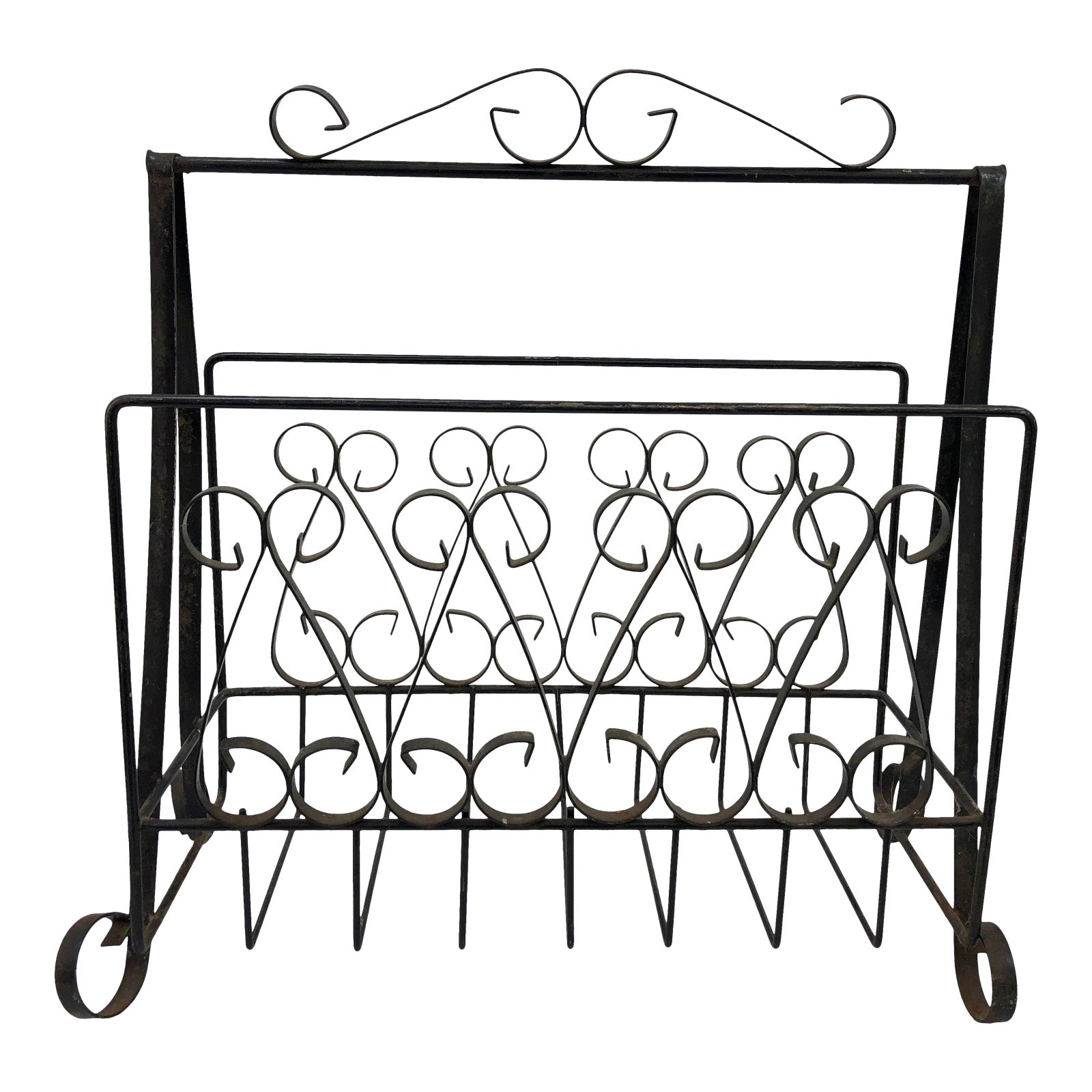 Vintage Twisted Wrought Iron Magazine Rack / Holder Chairish