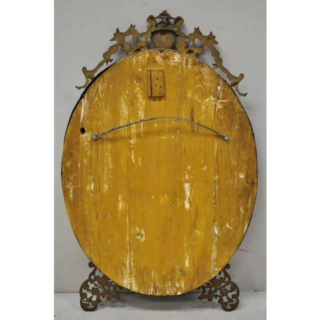 Antique French Victorian Brass Frame Bronze Ormolu Oval Beveled Glass Mirror For Sale - Image 9 of 12