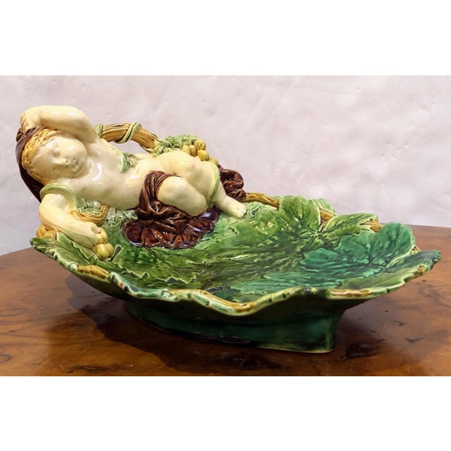 Green English Majolica Cherub Dish by Minton For Sale - Image 8 of 13