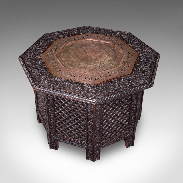 Antique Veranda Tea Table, Indian, Copper Inset, Benares, Occasional, Victorian For Sale - Image 6 of 12