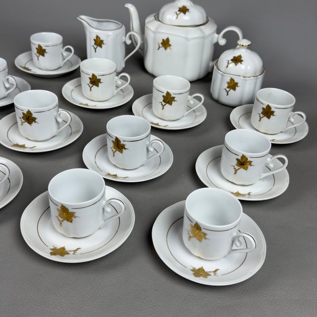 Gold Leaf Porcelain Coffee Service from Regent Alba Iulia, Set of 27 For Sale - Image 4 of 11