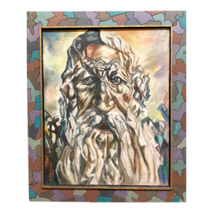 Maurice NewmanHolocaust Memorial Oil Painting Judaica Rabbi Composed of Figures Artists Frame, 1964