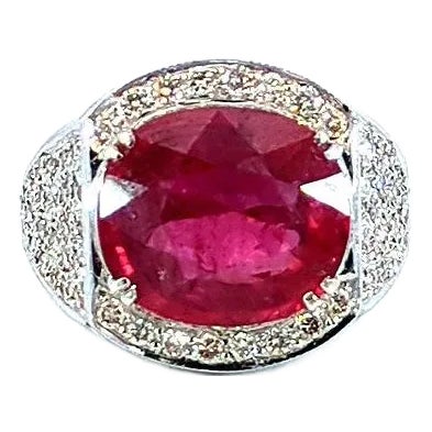 11 Carat Natural Ruby Ring and 2.3 Carat Diamond Cocktail Ring, Size 6 For Sale