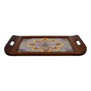 Mid-Century Modern Inlaid Wood and Butterfly Wing Tray, Brazil, 1950s For Sale