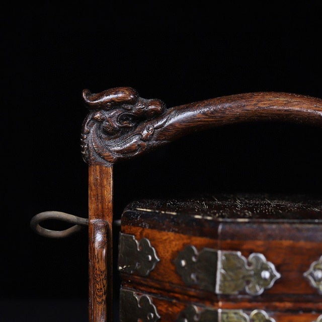 1980s Chinese Rosewood Octagonal Multi-Tier Carry Box For Sale - Image 5 of 10