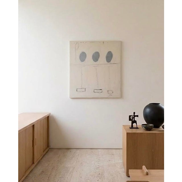 Minimalist Abstract Painting on Canvas – Neutral of White Wall Art With Pencil Line Drawing – Modern Contemporary Artwork For Sale - Image 6 of 6