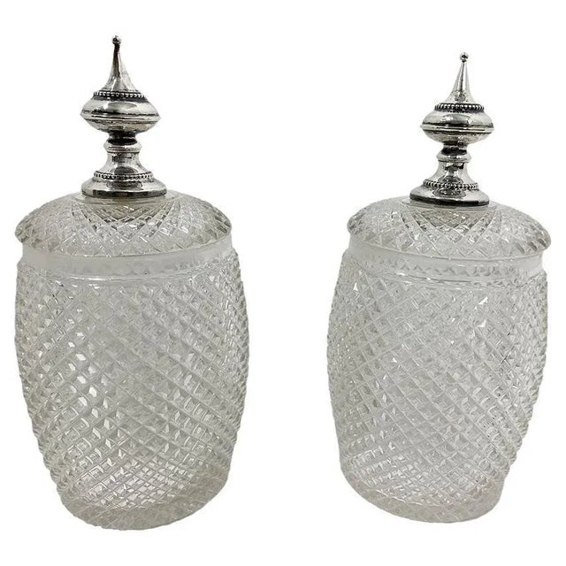 Dutch Crystal Lidded Pots with Silver Knobs, Amsterdam, Netherlands, 1901-1903, Set of 2 For Sale - Image 5 of 5
