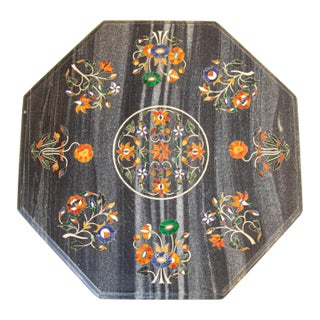 Mughal Rajasthani Black Marble Inlay Pietra Dura Table Top India For Sale