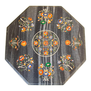 Mughal Rajasthani Black Marble Inlay Pietra Dura Table Top India