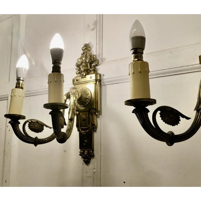 Neo Classical Large Brass Twin Wall Lights, 1890s, Set of 2 For Sale - Image 11 of 12