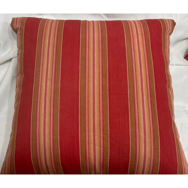 2020s Pair of Pillow Covers Made Out Vintage French Ticking Fabric Fragment Brick Red For Sale - Image 5 of 6