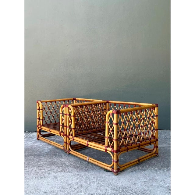 Late 20th Century Vintage Wrapped Rattan Lounge Chairs - A Pair For Sale - Image 5 of 12