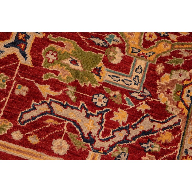 Classic Ziegler Red Blue Hand-Knotted Wool Rug - 6'0'' X 8'11'' For Sale - Image 4 of 8