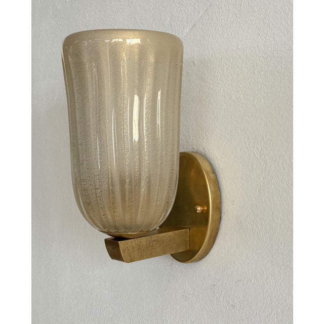 Large Italian Art Deco Style Murano Glass and Brass Wall Lights, 1990s, Set of 2 For Sale - Image 6 of 17
