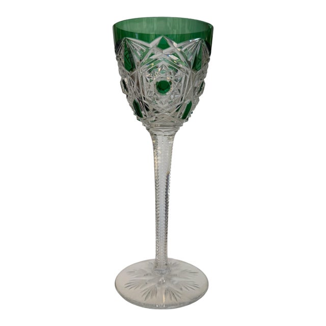 Rare Baccarat French Cut Crystal Green Lagny Hock Wine Stem For Sale