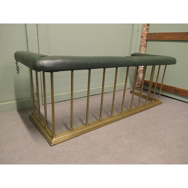 Metal Brass and Green Leather Club Fender, 1880 For Sale - Image 7 of 8