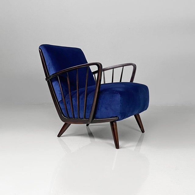 Set of Danish Armchairs in Dark Blue Velvet and Wood, 1960s For Sale - Image 3 of 18