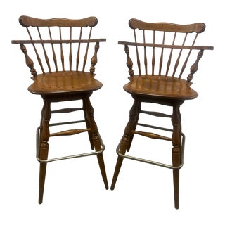 Mid 20th Century Vintage Ethan Allen Heirloom Collection Swivel Barstools- Set of 2 For Sale