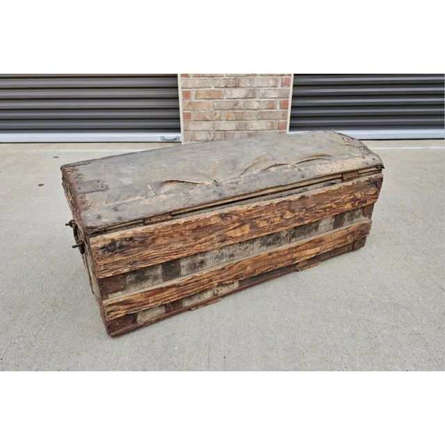 Authentic 18th C Parisian Louis XV Period La Forest Signed Hide Wrapped Horse Carriage Trunk Antique Blanket Chest For Sale - Image 10 of 12