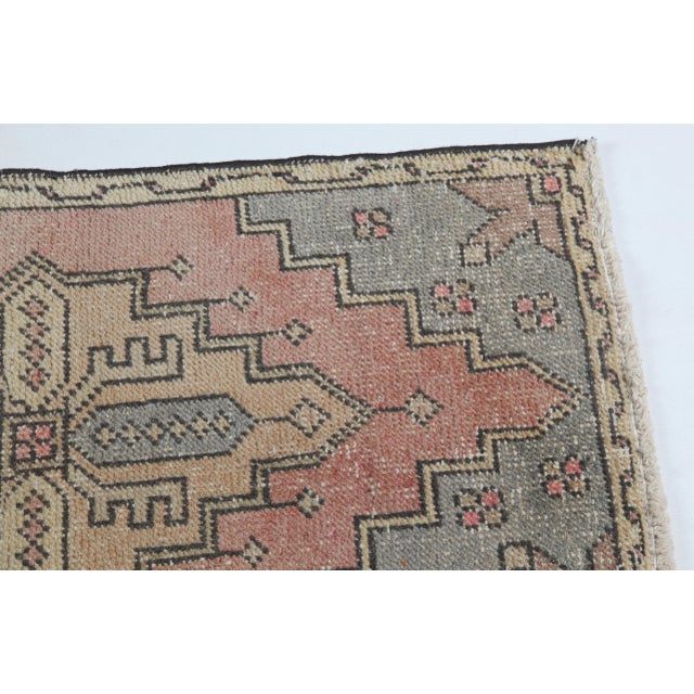 Sand Urkish Tribal Accent Rug for Entryway - Neutral Vintage Turkish Rug With Faded Tribal Motifs -1' 9'' X 3' 3'' For Sale - Image 8 of 10