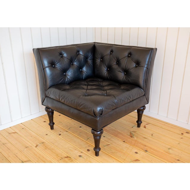 Black Leather Chesterfield Armchair Corner Salon Moschino Haslam Country House Designer, 1990s For Sale - Image 11 of 18
