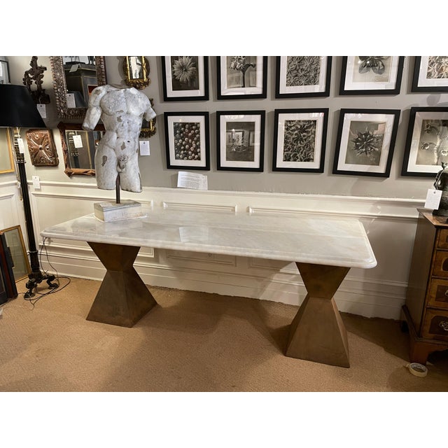 Late 20th Century Marble Topped Dining Table With Brancusi Style Steel Base For Sale - Image 5 of 5