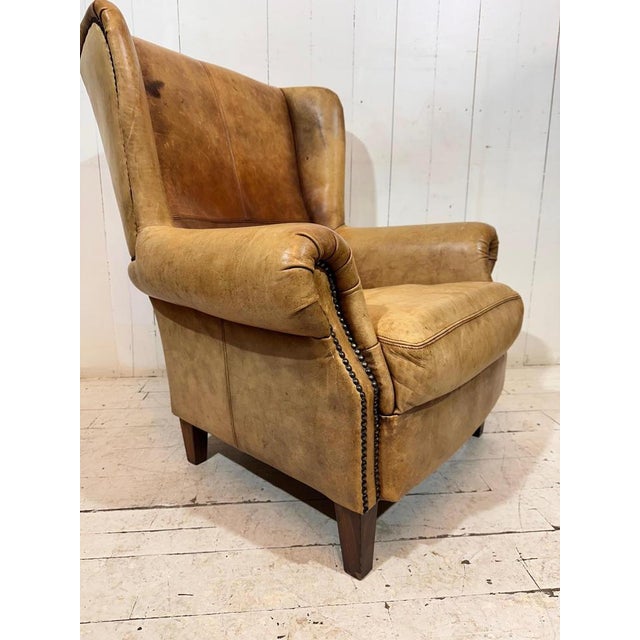Vintage Leather Hotel Wingback Lounge Armchair, 1980 For Sale - Image 6 of 18