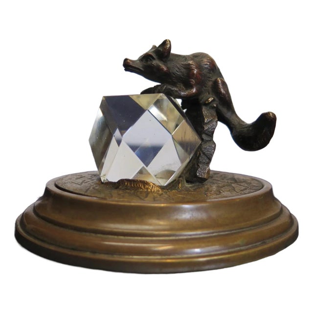 Vintage Bronze & Crystal Desk Paperweight For Sale