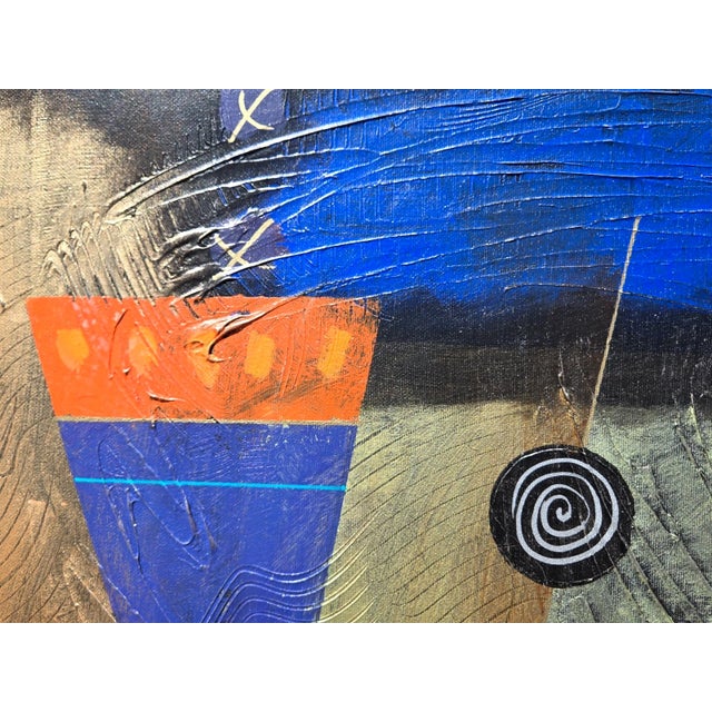 Blue Signed Bustamonte Original 50" Abstract Painting on Canvas For Sale - Image 8 of 17