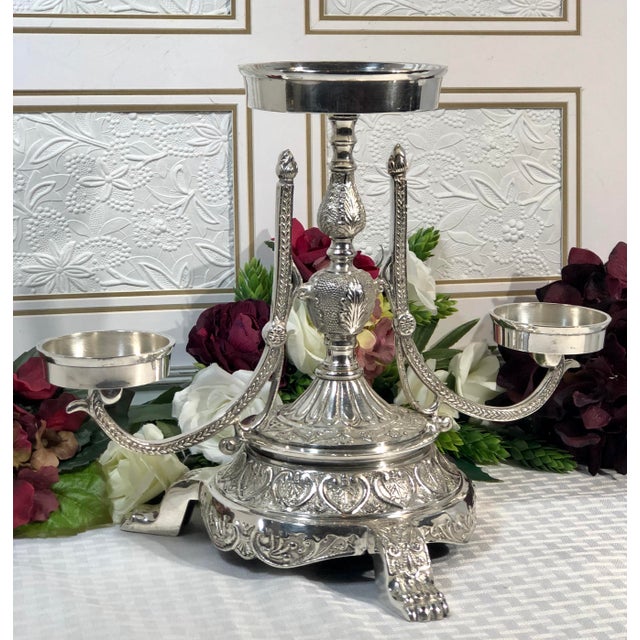 Large Centerpiece Candle Holder Vintage Andrea by Sadek Silver Plated Centerpiece For Sale - Image 4 of 13