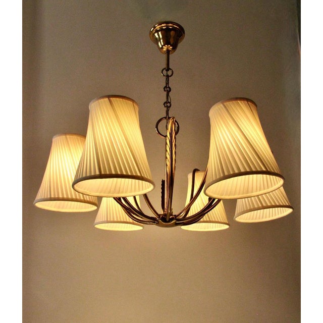 Vintage Pendant Light in Brass with Silk Shades by Josef Frank, 1955 For Sale - Image 13 of 17