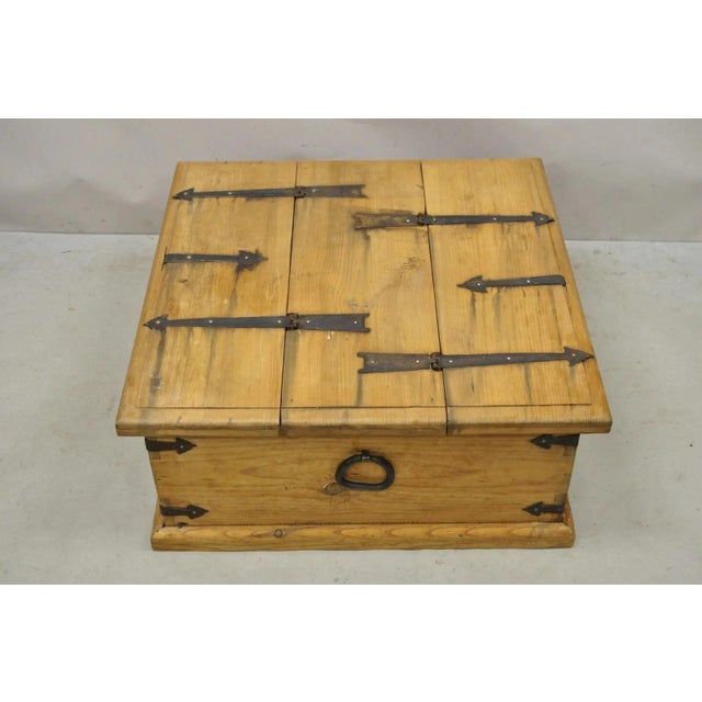 Vintage Farmhouse Renaissance Style Mexican Double Lid Wooden Coffee Table Storage Trunk. Item features a double sided...