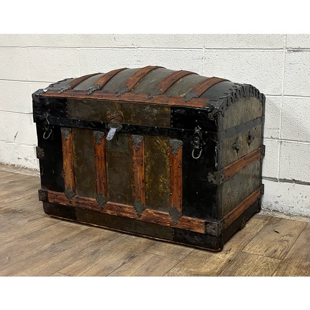 Antique Camel Back Steamer Trunk Chest For Sale - Image 4 of 11