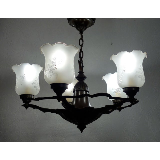 Antique French Brass and Glass Chandelier from Unbekannt, 1920s For Sale - Image 9 of 10