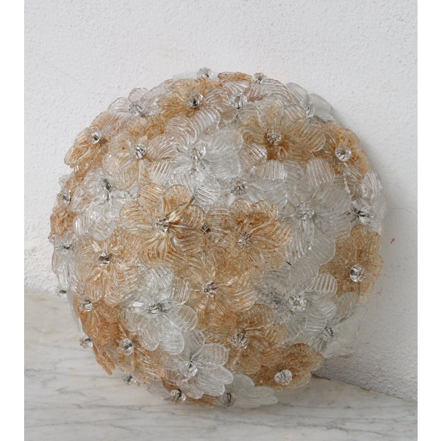 1980s Wonderful Orange and Transparent Murano Glass Ceiling Light Flower by Seguso For Sale - Image 6 of 12