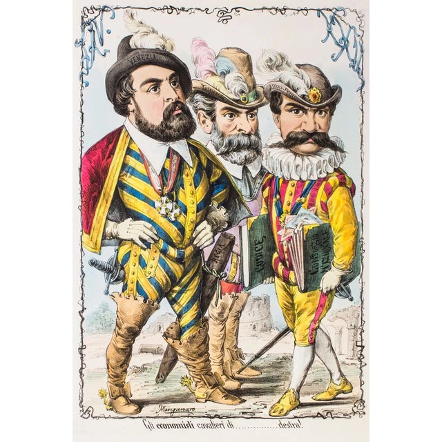 Gli Economisti Cavalieri di Destra - Original Lithograph by A. Maganaro - 1870s 1870s For Sale