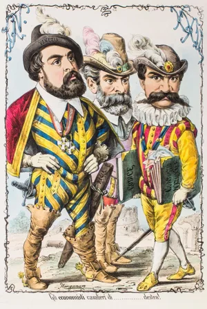 Gli Economisti Cavalieri di Destra - Original Lithograph by A. Maganaro - 1870s 1870s