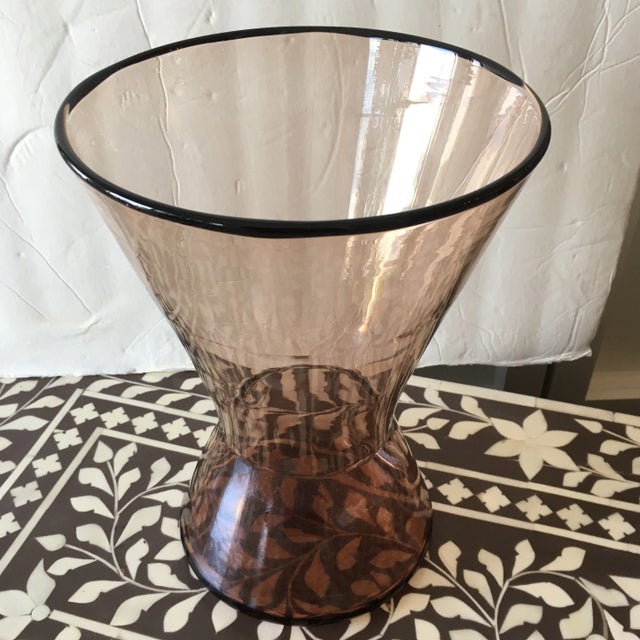 Artist Signed Hand Blown Cinched Glass Vase For Sale - Image 4 of 9