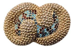 Vintage 1980s Signed Les Bernard Faux-Sapphire, Ruby & Turquoise Rhinestone Brooch