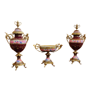 Louis XV Style Porcelain Garniture Set With Decorative Centerpiece & Matching Floral Vases – 3 Pieces