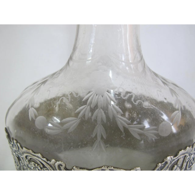 Antique Mauser Sterling Silver Repousse Cherub Overlay Etched Crystal Decanter For Sale - Image 10 of 13