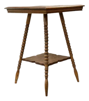 Antique Victorian Oak Spool Leg Two Tier Drink Side Table