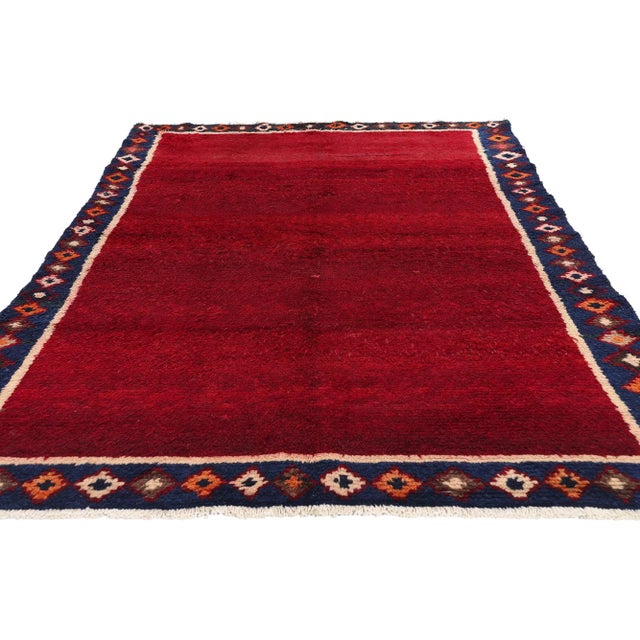 Mid-Century Modern Vintage Persian Lori Solid Red Field Rug - 05'03 X 08'05 For Sale - Image 3 of 9