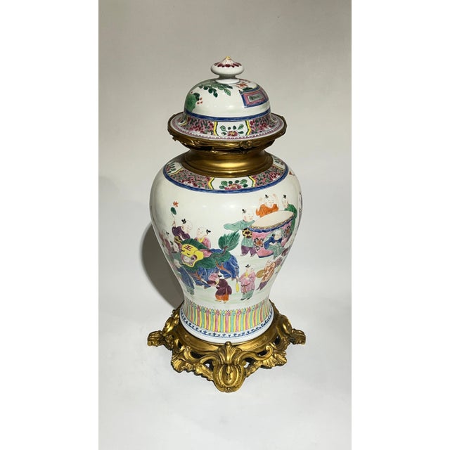Late 19th Century French Gilt Bronze Mounted Chinese Export Style Porcelain Vase with Cover For Sale - Image 5 of 12
