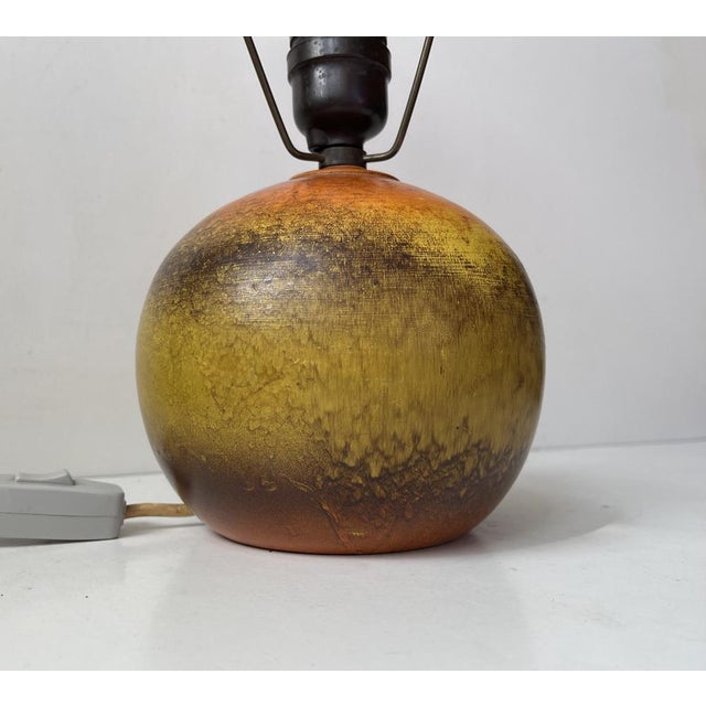 French Orange Pottery Orb Table Lamp in the style of Jean Besnard, 1930s For Sale - Image 4 of 8